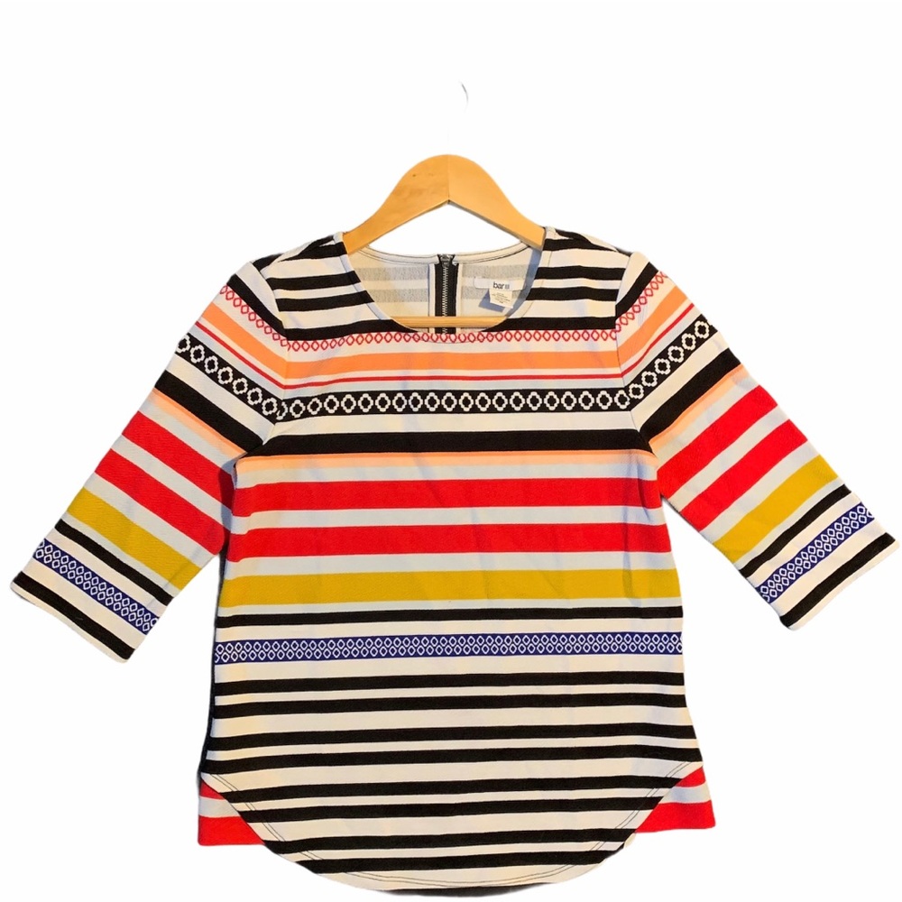 Multi colored lined shirt with zipper on the back